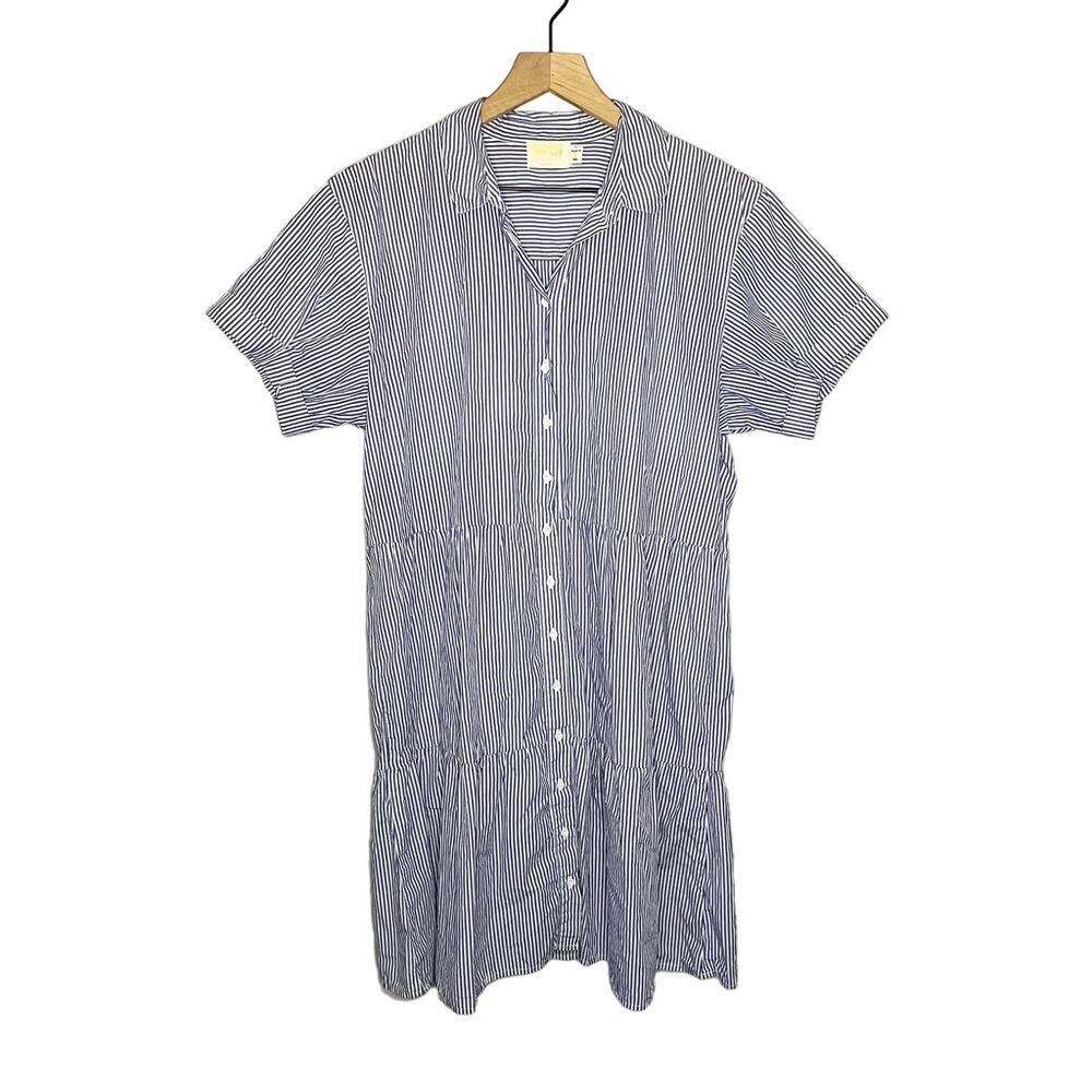 Nation Ltd Striped Short Sleeve Button Hallie Tiered Shirtdress in Blue/White S